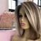 SuperDen Side Part Ash Blonde Highlight Short Bob Wigs Synthesis Straight Wigs Without Bangs for Daily Party (Ash Brown)