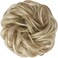 FESHFEN Messy Bun Hair Piece - Large Wavy Curly Elastic Hair Bun Scrunchies Ponytail Extensions Synthetic Chignon Hairpieces for Women, Light Ash Brown &amp; Bleach Blonde 1.94oz