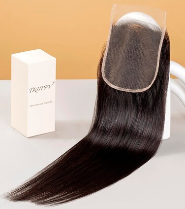 Triippy Raw Hair 5x5 HD Lace Closure Straight More Less Shedding than Regular Virgin Hair, 0.10mm Ultra-Thin 5x5 Swiss Real HD Lace with 100% Raw Cambodian Human Hair 20 Inches