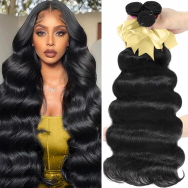 Human Hair Bundles 16 18 20 Inch Body Wave Bundles Human Hair 100% Unprocessed 12A Brazilian Raw Virgin Hair 3 Bundles Real Human Hair Extensions Natural Color
