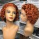 Derun Curly Bob Lace Front Wig Human Hair 13&times;6 T Part Lace Front Short Bob Wigs Ginger Orange Remy Hair For Women (8 Inch,Orange,T Lace)