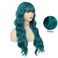 Womens Blue Long Curly Wig with Bangs Navy Natural Wavy Wave Hair Wigs Synthetic Heat Resistant Fiber Cosplay Halloween Wig