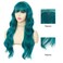 Womens Blue Long Curly Wig with Bangs Navy Natural Wavy Wave Hair Wigs Synthetic Heat Resistant Fiber Cosplay Halloween Wig