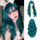 Womens Blue Long Curly Wig with Bangs Navy Natural Wavy Wave Hair Wigs Synthetic Heat Resistant Fiber Cosplay Halloween Wig
