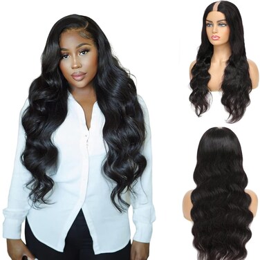 U Part Human Hair Wig Body Wave Wigs for Black Women Gulueless Half Wig Upgraded 1x4 U Shape Clip in Wigs Remy Human Hair Extension 150% Density Natural Color 20inch &hellip;
