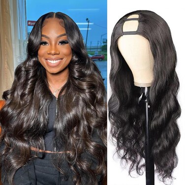 U Part Human Hair Wig Body Wave U Part Wig Human Hair for Black Women Glueless Wigs Human Hair Clip Upgrade Natural Hair Wig Beginner Friendly Middle Part 180% Density 18inch