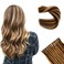 Remy Clip in Hair Extensions Human Hair Skin Weft Hair Extensions Chocolate Brown to Caramel Blonde Highlights Real Hair Extensions Clip ins for Women，One Piece Seamless Weft Clip in Hair 80G 16 Inch