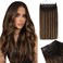 Ugeat Wire Hair Extensions Real Human Hair Brown Ombre Fishing Wire Human Hair Extensions Darkest Brown to Medium Brown Balayage Invisible Wire Hair Extensions Brown Long Hair Extensions 20 Inch 95g