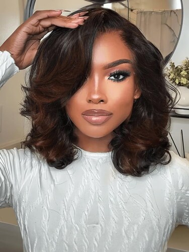 UNICE 12 inch Loose Wavy Short Bob Wigs human Hair Chestnut Brown 13x4 HD Lace Front Glueless Wigs Human Hair Pre Plucked Pre Cut Lace Bleached Knots Ready to Wear Wig