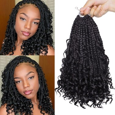 Unionbeauty 8 Packs 10 Inch Boho Box Braids Crochet Hair Goddess Box Braids Crochet Hair for Black Woman with Curly Ends Bohemian Hippie Crochet Braids Hair Synthetic Braiding Hair Extension for Kids