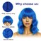 Short Bob Wavy Wig with Bangs, Loose Curly Shoulder Length, Synthetic Cosplay Wig, Blue