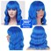 Short Bob Wavy Wig with Bangs, Loose Curly Shoulder Length, Synthetic Cosplay Wig, Blue
