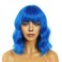 Short Bob Wavy Wig with Bangs, Loose Curly Shoulder Length, Synthetic Cosplay Wig, Blue