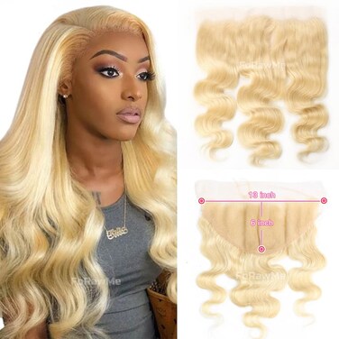 Soft Brazilian Blonde Hair 13X6 Full Lace Frontal Closure With Baby Hair 22 Inch 613 Body Wave Pre Plucked Ear To Ear Transparent Lace Frontal Closure Human Hair Pieces Natural Hairline