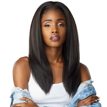 Kinky Straight U Part Wig Natural Hailine &amp; Soft Hair Like Real Human Hair &frac34; V Part Half Wigs for Black Women (Natural Black, 20 Inch)