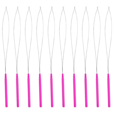 SIVOTE 10-Piece Hair Extension Loop Tool Set, Pink - Threader, Pulling Hook, and Bead Device - Tools for Seamless Hair and Feather Extensions, Micro Rings, Nano Beads