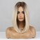HAIRCUBE Ombre Blonde Bob Wig Shoulder Length Wigs for Women Dark Brown Roots Middle Part Heat Resistant Fibre Synthetic Wig Daily Natural looking