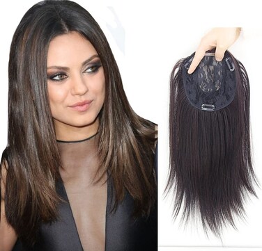 Clip In Forehead Hairpiece Straight Middle Part Neck-Length Women Hair Topper Extension Dark Reddish Brown