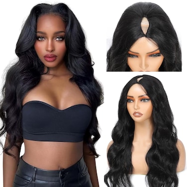 V Part Wig Human Hair Body Wave Upgrade U Part Human Hair Wig With Clips Glueless Wigs Human Hair Beginner Friendly V Shape Wig Clip In Half Wigs for Women No Leave Out 20 Inch180% Density