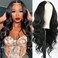 V Part Wig 24inch Long Body Wave Synthetic Wigs for Black Women Black Vpart Wig Upgrade U Part Wig Glueless V Part Wigs Full Head Clip in Half V Wig for Black Women (Black)