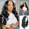 CINHOO Body Wave V Part Curly Wig for Black Women Synthetic Long Wavy Glueless Wigs Upgrade U Part Wigs For Black Women 24 inch Black No Leave Out V Part Wig Clip in Half Wigs(1B#)
