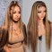 Highlight Lace Front Wig Pre Plucked 13x4 HD Glueless Straight 4/27 Honey Blonde Lace Front Wig for Women Natural Looking Synthetic Heat Resistant Fiber Honey Blonde Wig (26 Inch, Honey Blonde)
