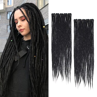 24 Inch Clip in Dreadlock Hair Extensions 10Clips 40 Strands Synthetic Handmade Soft Clip In Dreads Extensions for Women,Black