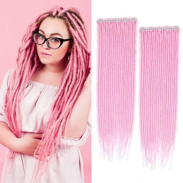 24 Inch Clip in Dreadlock Hair Extensions 10Clips 40 Strands Synthetic Handmade Soft Clip In Dreads Extensions for Women,Pink