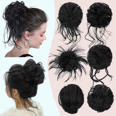 Stamped Glorious 6 PCS Messy Bun Hair Piece Fake Bun Tousled Updo Space Hair Buns Hair Pieces for Women(Natural Black)