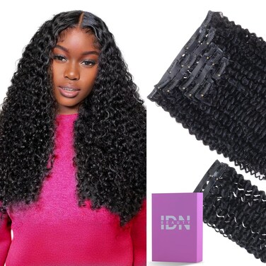 IDN BEAUTY Seamless Clip In Hair Extensions Human Hair Real Remy Virgin Human Hair Seamless Kinky Curly Clip Ins For Black Women PU Weft Invisible Edge Thick Soft Hair 150g 9Pcs 24 Inch