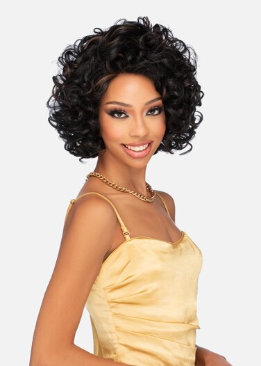 Vivica A. Fox HMBL-DERRY, Handmade &amp; Hand-tied Wig with HD LACE, Supreme Human Hair Blend, Color 1, Jet Black