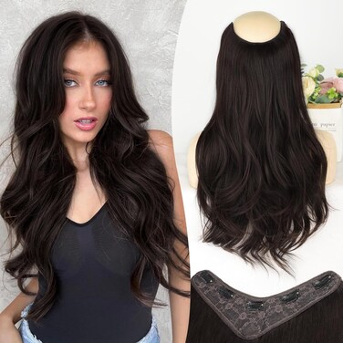 FORCUTEU Clip in Hair Extensions Long Layered Straight Wavy V-Shaped Hair Extension One Piece Dark Brown Hair Extensions with 5 Clips for Women Daily Use