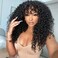 200 Density Curly Wig with Bangs Human Hair Full Machine Made Scalp Top Wig Glueless Virgin Brazilian Long Curly Wig No Lace for Black Women Natural Color 14 inch