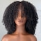 Afro Kinky Curly Human Hair Wig with Bangs Full Machine Made Scalp Top Wig Glueless Virgin Brazilian Afro Curly Wigs for Black Women 200 Density Natural Color 16 inch