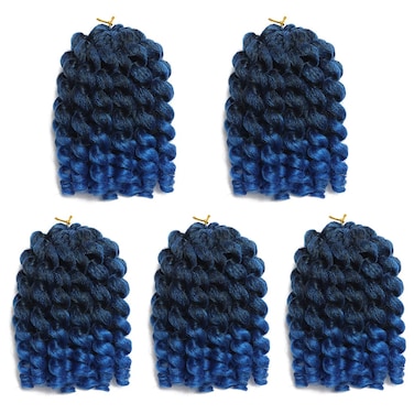 Wand Curl Crochet Braids Hair 8 Inch Jamaican Wand Curl Ombre Crochet Jamaican Bounce Curl Colored Crochet Braids Ringlet Twist Hair Extension Crochet Hair(5PCS,TBLUE)