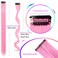12 PCS Pink Hair Extensions Clip in, Curly Wavy Colored Extension for Kids Girls - Party Highlights Synthetic Hairpiece 17 inch