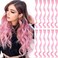 12 PCS Pink Hair Extensions Clip in, Curly Wavy Colored Extension for Kids Girls - Party Highlights Synthetic Hairpiece 17 inch