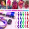 12 PCS Hot Pink Hair Extensions Clip in, Curly Wavy Colored Extension for Kids Girls - Party Highlights Synthetic Hairpiece 17 inch