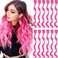 12 PCS Hot Pink Hair Extensions Clip in, Curly Wavy Colored Extension for Kids Girls - Party Highlights Synthetic Hairpiece 17 inch