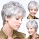 XIUFAXIRUSI XIUFAXIRUSI Short Curly Grey Pixie Wigs for White Women Sliver Grey Layered Synthetic Wig Natural Looking Pixie Cut Fluffy Wigs with Bangs