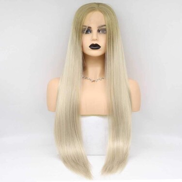 xiweiya Long Straight Blonde Lace Front Wigs Mixed Blonde Wigs With Light Roots Long Hair 13x3 Lace wig Soft Natural Hairline Wig Heat Resistant Fiber Wig for Women 26inch