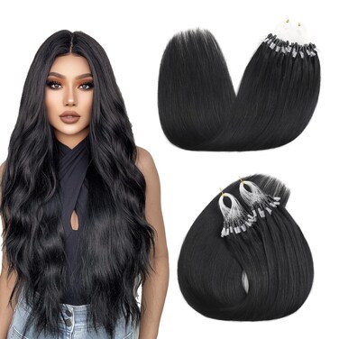 Sisily Micro link Hair Extensions Real Human Hair, Natural Black, 14-22 Inches, Microlink Installation, 50g Straight
