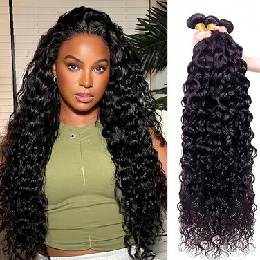 Human Hair Bundles Water Wave 20 22 24 inch Water Curly 3 Bundles Brazilian Virgin 100% Human Hair Bundles for Black Women Natural Color