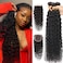 Water Wave Bundles with Closure(18 20 22+16inches) 12A Brazilian Virgin Hair Wet and Wavy Bundles with Lace Closure 100% Unprocessed Curly Weave Bundles with Closure Hair Extensions Natural Color