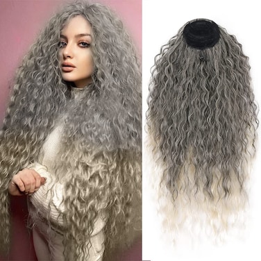 Water Wave Curly Ponytail Extension Kanekalon Synthetic Hair Clip In Hairpieces For Women Curly Drawstring Ponytail For Black Women Fake Hair Clip In Ponytail Hair Extensions