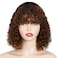 FASHION IDOL Short Curly Human Hair Wig with Bangs 10 Inch Jerry Curl Bob Wig for Black Women Brazilian Virgin Human Hair 150% Density Ombre Brown