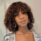 FASHION IDOL Short Curly Human Hair Wig with Bangs 10 Inch Jerry Curl Bob Wig for Black Women Brazilian Virgin Human Hair 150% Density Ombre Brown