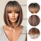 Allbell Brown Bob Wigs for Black Women Short Brown Wig with Bangs Blonde Highlights Wig Natural Looking Synthetic Heat Resistant Wigs for Daily Use 14IN