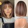 Allbell Brown Bob Wigs for Black Women Short Brown Wig with Bangs Blonde Highlights Wig Natural Looking Synthetic Heat Resistant Wigs for Daily Use 14IN