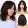 Natural Brown Wavy Bob Wig with Curtain Bangs for Black Women, Synthetic Short Brown Curly Bob Wig with Bangs for Daily Use